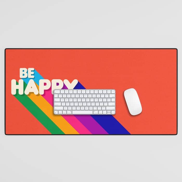 Be Happy - Rainbow Retro Typography Desk Mat