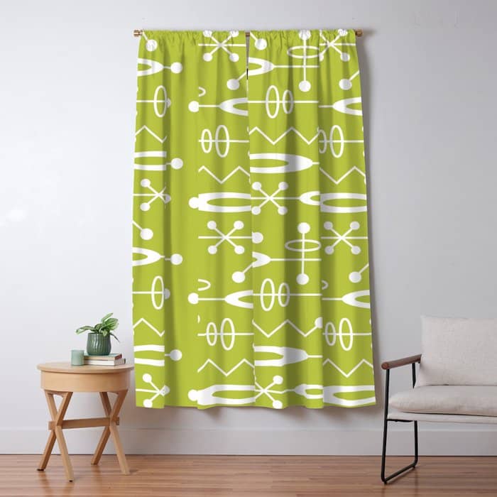 Mid Century Modern Radioactive Surfer 251 Chartreuse Window Curtain
