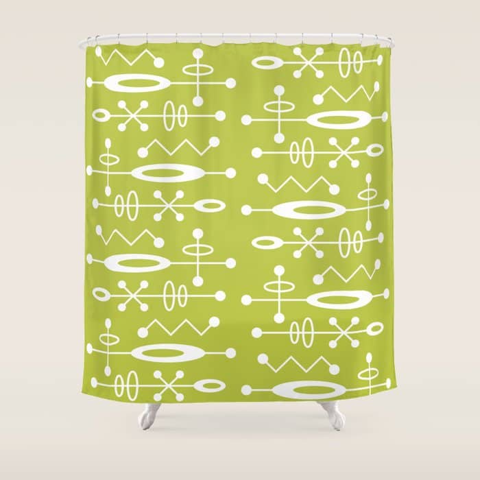 Mid Century Modern Radioactive Surfer 251 Chartreuse Shower Curtain