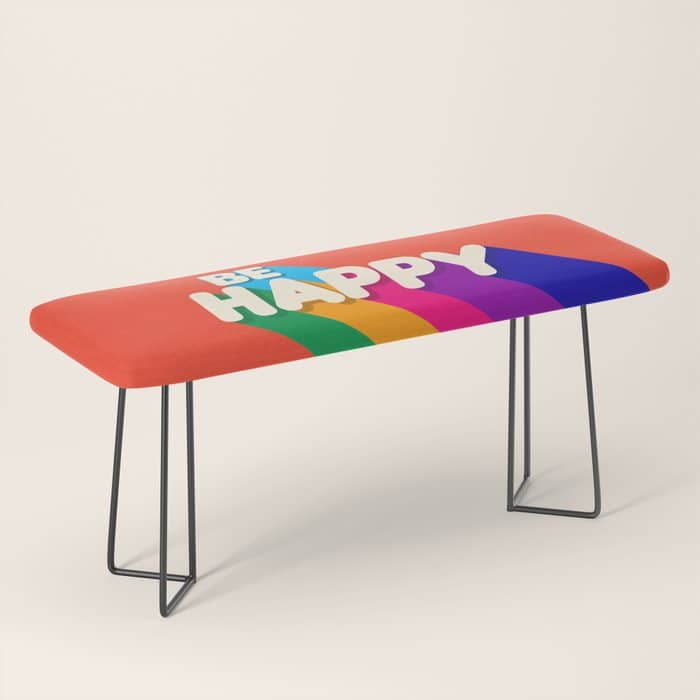 Be Happy - Rainbow Retro Typography Bench