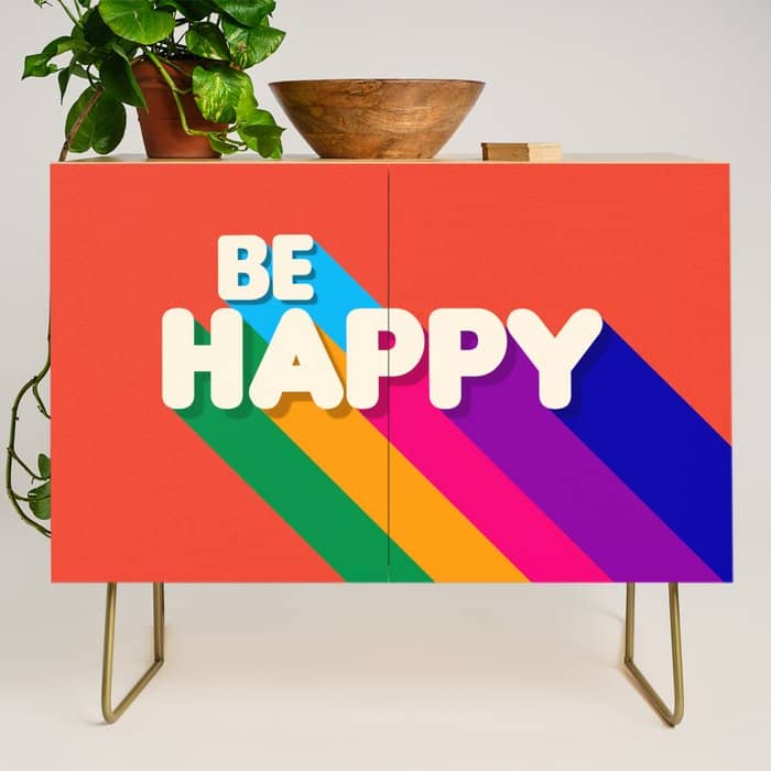 Be Happy - Rainbow Retro Typography Credenza