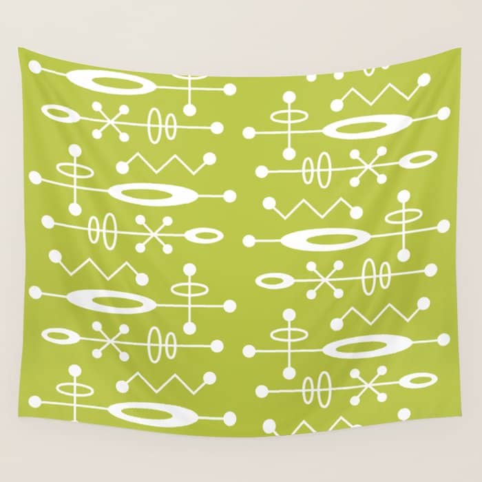 Mid Century Modern Radioactive Surfer 251 Chartreuse Wall Tapestry