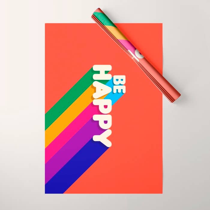 Be Happy - Rainbow Retro Typography Wrapping Paper