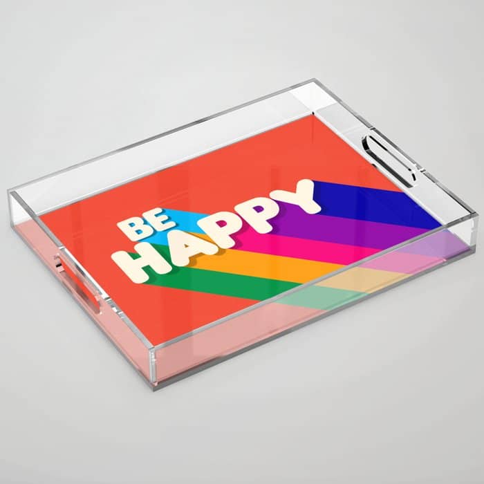 Be Happy - Rainbow Retro Typography Acrylic Tray