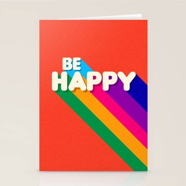 Be Happy - Rainbow Retro Typography Stationery Card