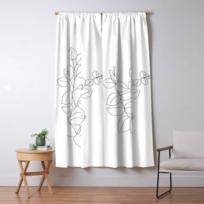 Minimalistic Eucalyptus  Line Art Window Curtain