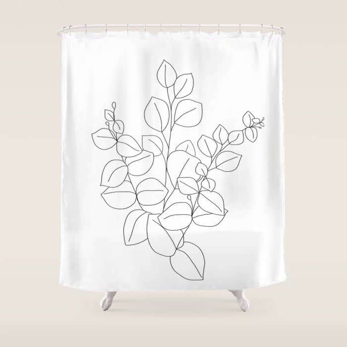 Minimalistic Eucalyptus  Line Art Shower Curtain