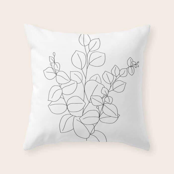 Minimalistic Eucalyptus  Line Art Throw Pillow