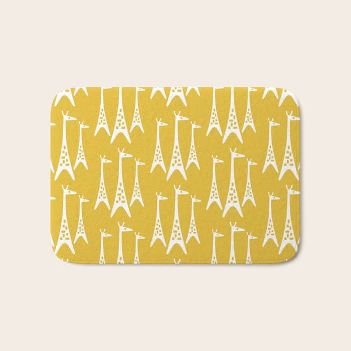 Mid Century Modern Giraffe Pattern 221 Mustard Yellow Bath Mat