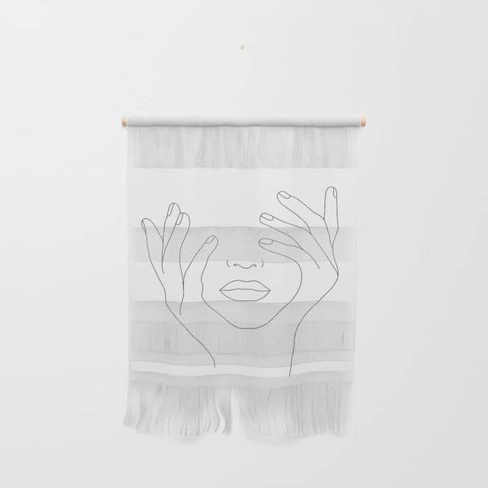 Minimal Line Art Woman With Hands On Face Wall Hanging