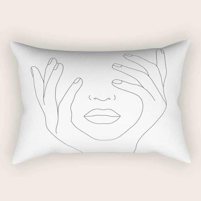 Minimal Line Art Woman With Hands On Face Rectangular Pillow