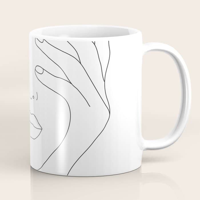 Minimal Line Art Woman With Hands On Face Coffee Mug