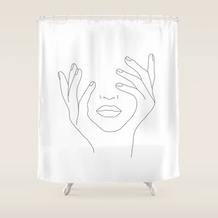 Minimal Line Art Woman With Hands On Face Shower Curtain