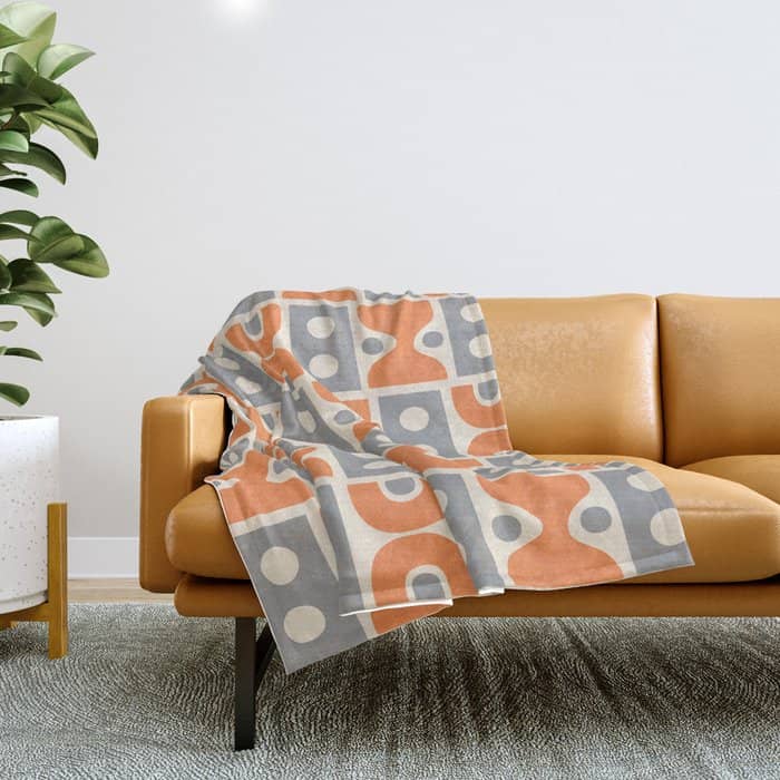 Funky Mid Century Modern Pattern 694 Orange And Gray Throw Blanket