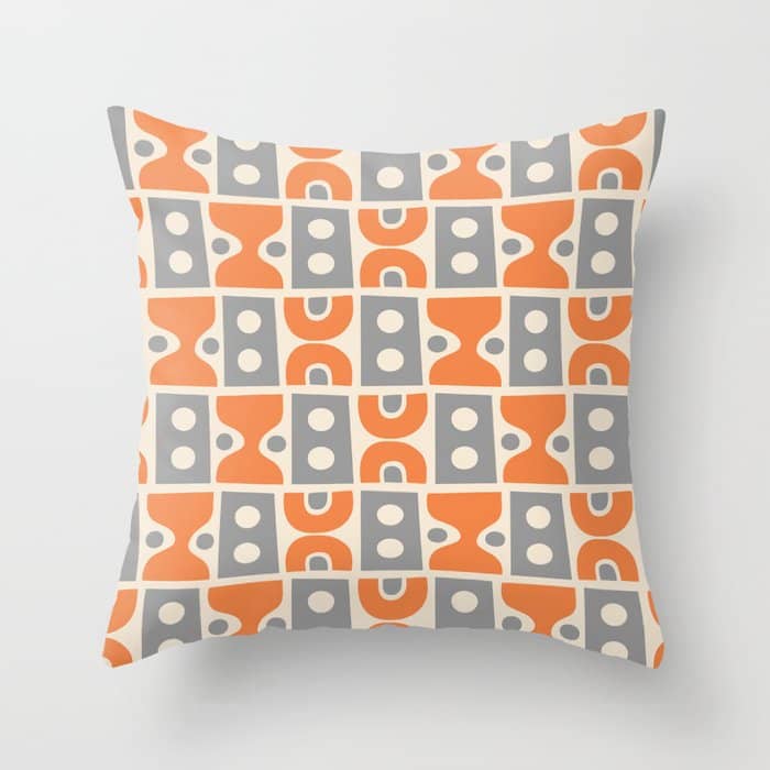 Funky Mid Century Modern Pattern 694 Orange And Gray Throw Pillow