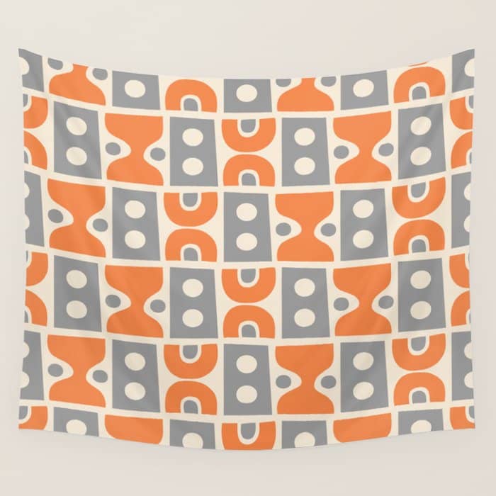 Funky Mid Century Modern Pattern 694 Orange And Gray Wall Tapestry