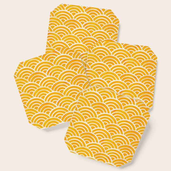 Japanese Seigaiha Wave - Marigold Palette Coaster