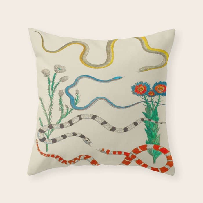 Locupletissimi Rerum Naturalium - Vol. 2 - Albertus Seba Colorful Snake Floral Arrangement Throw Pillow