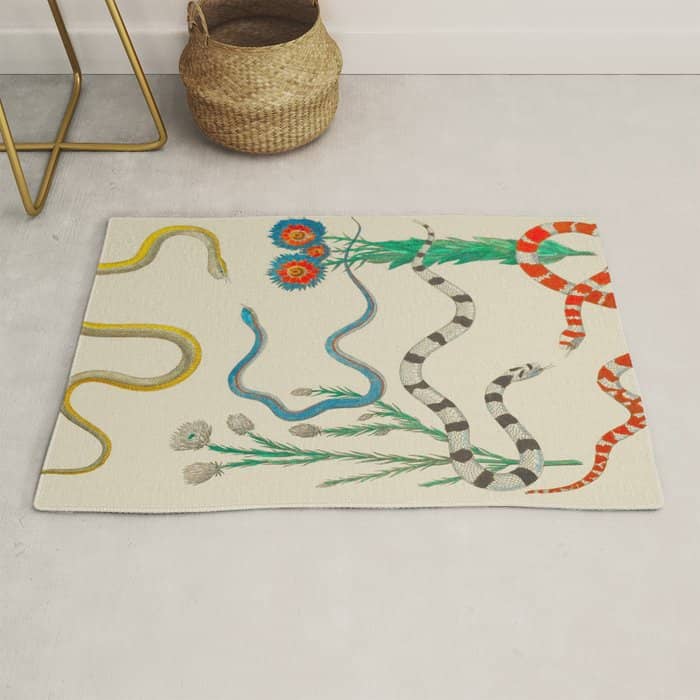 Locupletissimi Rerum Naturalium - Vol. 2 - Albertus Seba Colorful Snake Floral Arrangement Rug
