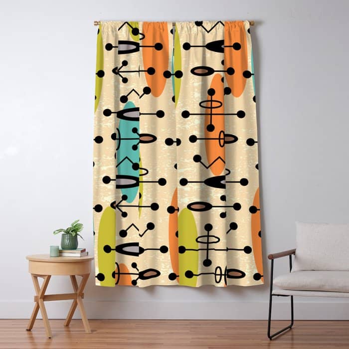 Retro 1950s Style Mid Century Modern Atomic Design 271 Googie Orange Blue And Green Window Curtain