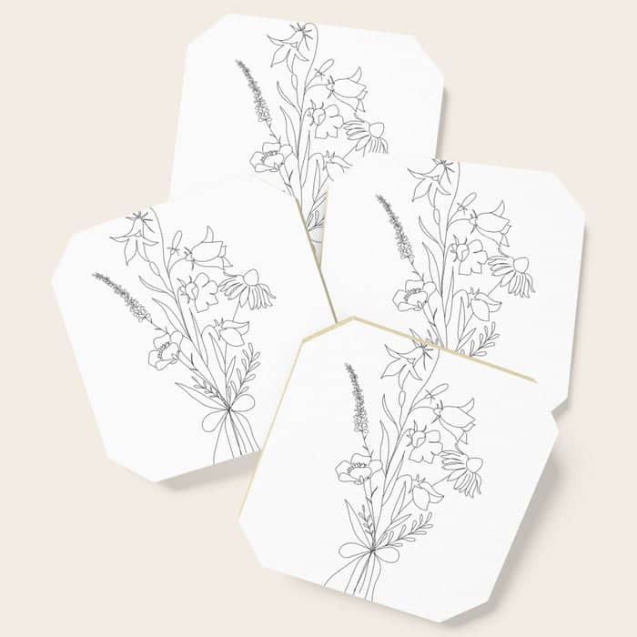 Small Wildflowers Minimalist Line Art Coaster