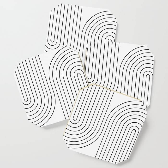 Minimal Line Curvature I Black And White Mid Century Modern Arch Abstract Coaster