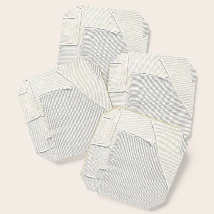 Relief [2]: An Abstract, Textured Piece In White By Alyssa Hamilton Art Coaster