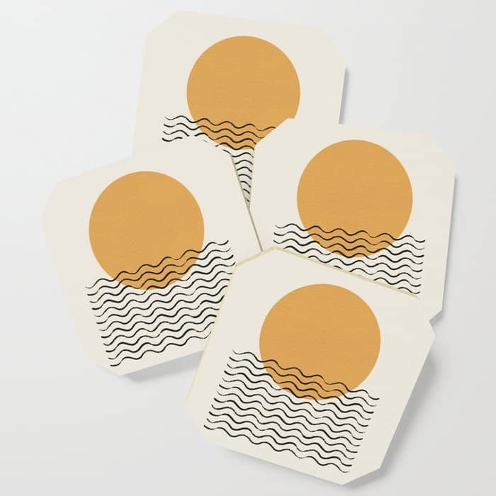 Ocean Wave Gold Sunrise - Mid Century Style Coaster