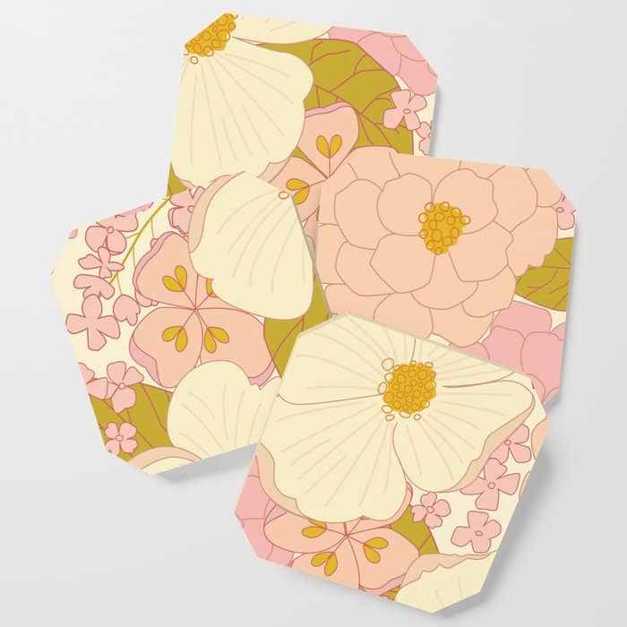 Pink Pastel Vintage Floral Pattern Coaster