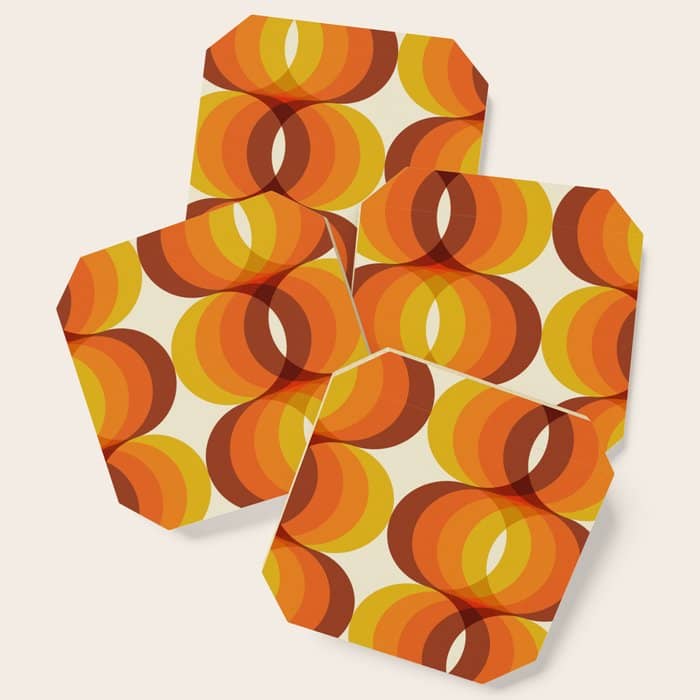 Orange, Brown, And Ivory Retro 1960s Wavy Pattern Coaster