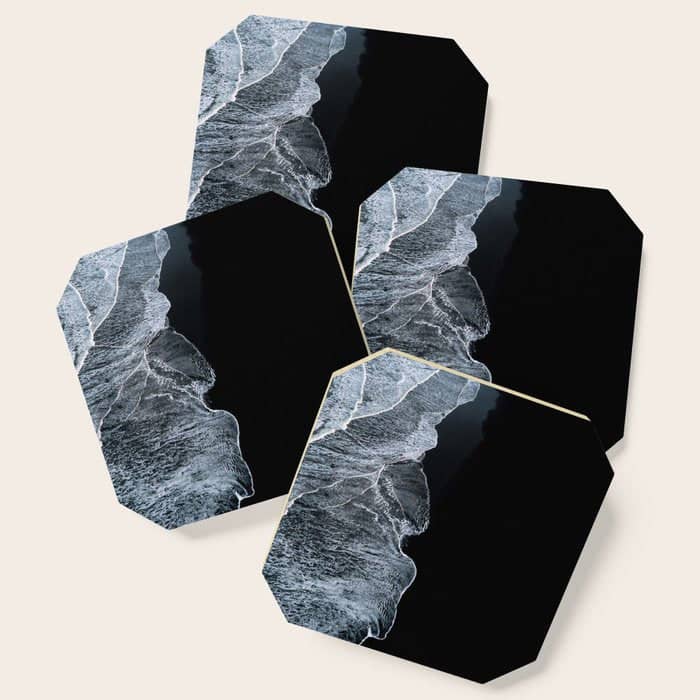 Waves On A Black Sand Beach In Iceland - Minimalist Landscape Photography Coaster