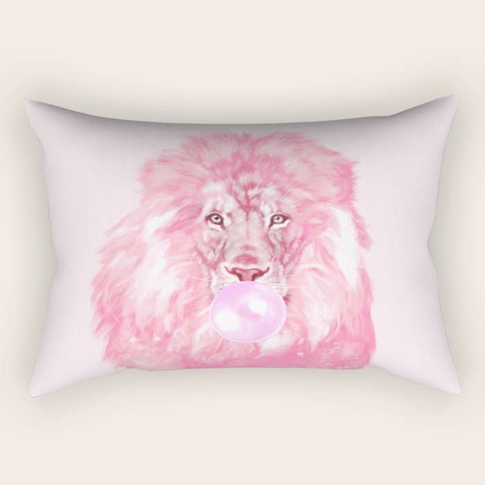Lion Chewing Bubble Gum In Pink Rectangular Pillow