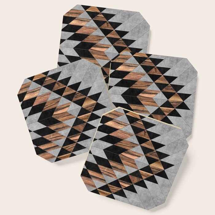 Urban Tribal Pattern No.10 - Aztec - Concrete And Wood Coaster
