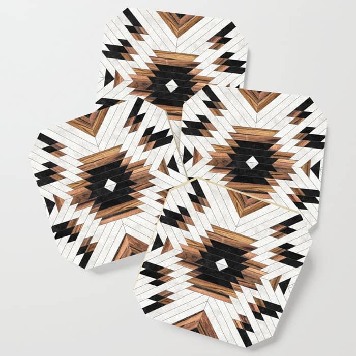Urban Tribal Pattern No.5 - Aztec - Concrete And Wood Coaster