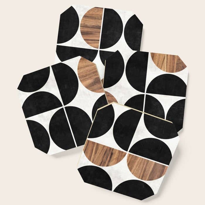 Mid-Century Modern Pattern No.1 - Concrete And Wood Coaster