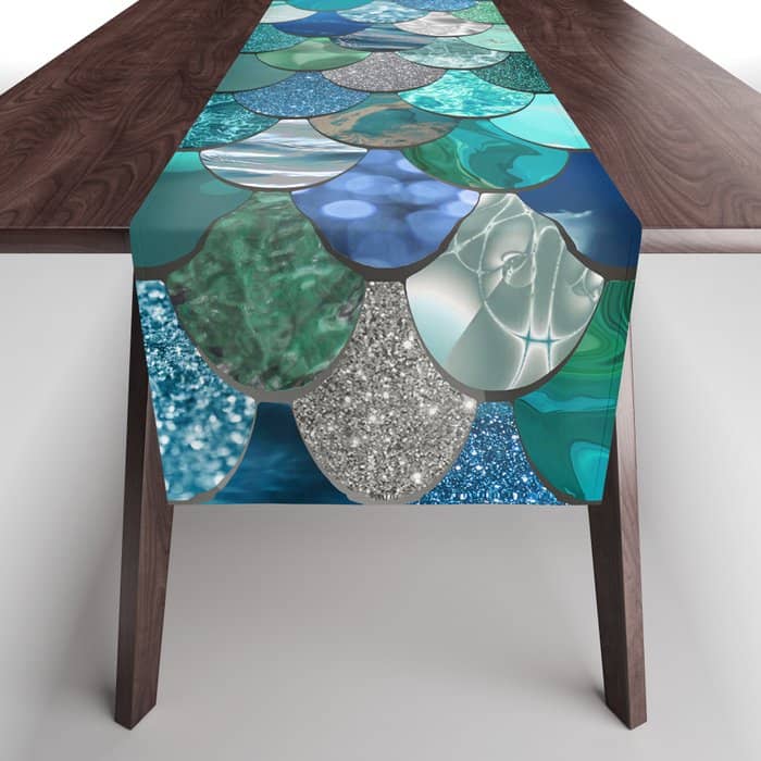 Mermaid Art, Sea,Teal, Mint, Aqua, Blue Table Runner
