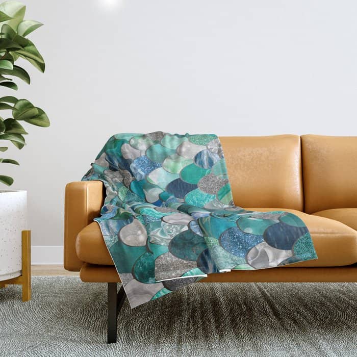 Mermaid Art, Sea,Teal, Mint, Aqua, Blue Throw Blanket