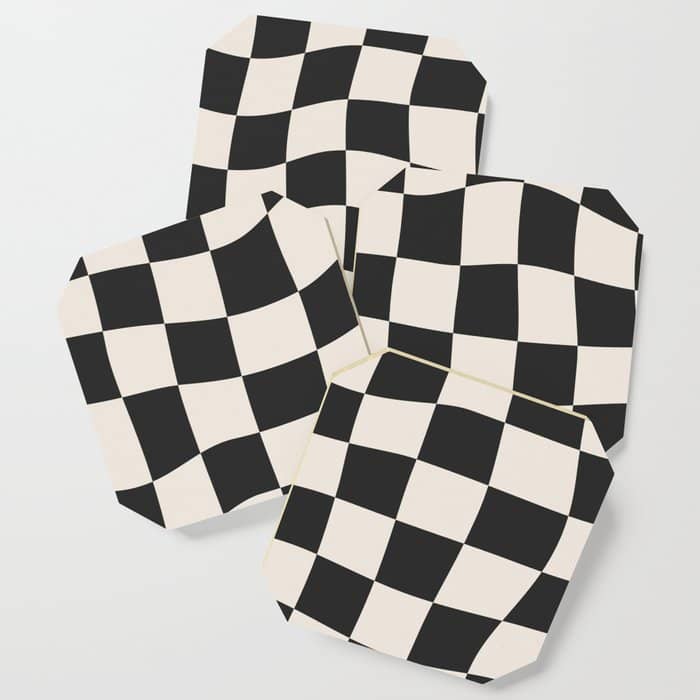 Black And White Wavy Checkered Pattern Coaster