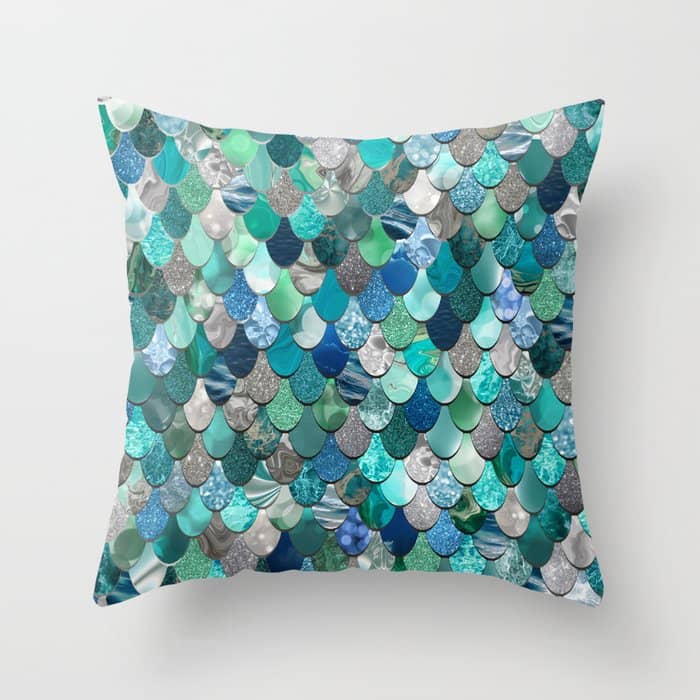 Mermaid Art, Sea,Teal, Mint, Aqua, Blue Throw Pillow