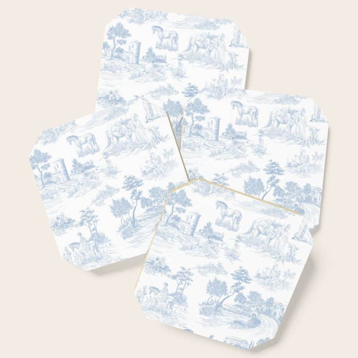 Toile De Jouy Vintage French Soft Baby Blue White Pastoral Pattern Coaster
