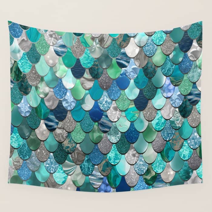 Mermaid Art, Sea,Teal, Mint, Aqua, Blue Wall Tapestry