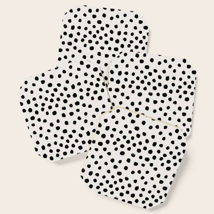 Preppy Brushstroke Free Polka Dots Black And White Spots Dots Dalmation Animal Spots Design Minimal Coaster