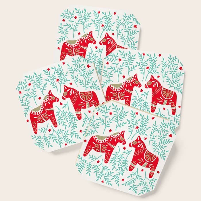 Swedish Dala Horses - Red & Mint Palette Coaster