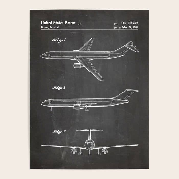 Boeing 777 Airliner Patent - 777 Airplane Art - Black Chalkboard Poster
