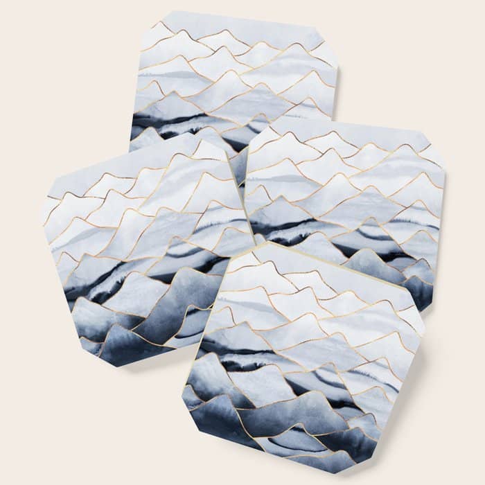 Mountains 2 - Gold Colored Lines Coaster