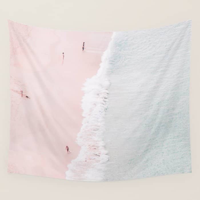 Aerial Pink Beach Print - Pastel - Ocean - Sea - Travel Photography Wall Tapestry