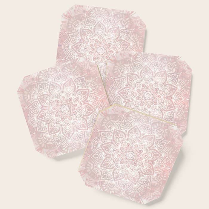 Mandala Yoga Love, Blush Pink Floral Coaster