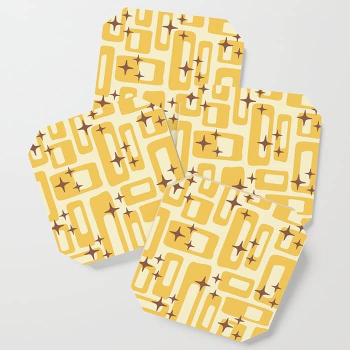 Retro Mid Century Modern Abstract Pattern 577 Yellow Brown Coaster