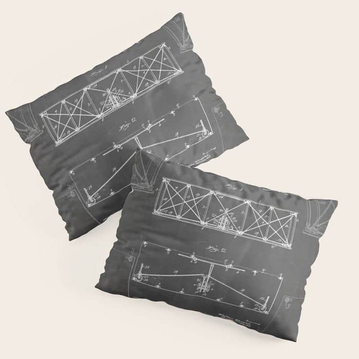 Wright Brother'S Plane Patent - Aviation Art - Black Chalkboard Pillow Sham