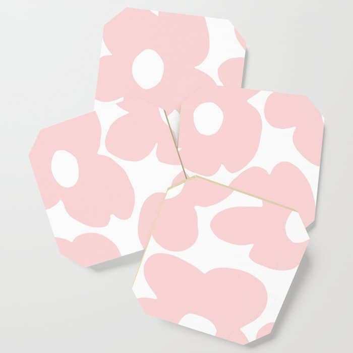 Large Baby Pink Retro Flowers On White Background #Decor #Homestorie #Buyart Coaster